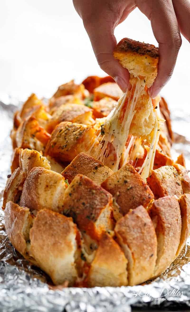 Garlic Butter Pizza Pull Apart Bread | https://cafedelites.com