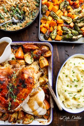 One Pan Juicy Herb Roasted Turkey & Potatoes With Gravy - Cafe Delites