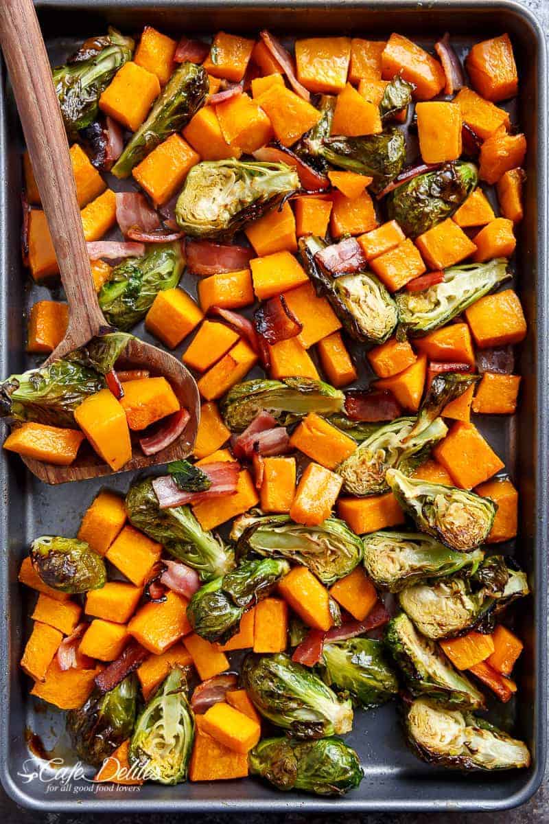 Honey Roasted Butternut Squash & Brussels Sprouts With Bacon