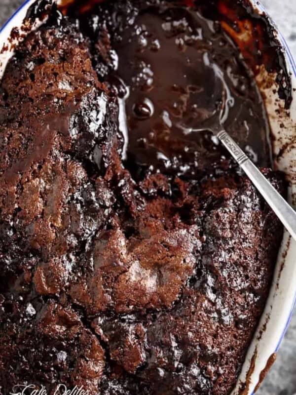 Hot Fudge Chocolate Pudding Cake is a rich chocolate fudge sauce forms underneath a layer of chocolate cake while baking, by itself!
