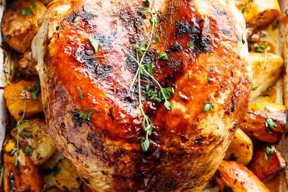 Close-up shot of One Pan Herb Roasted Turkey.