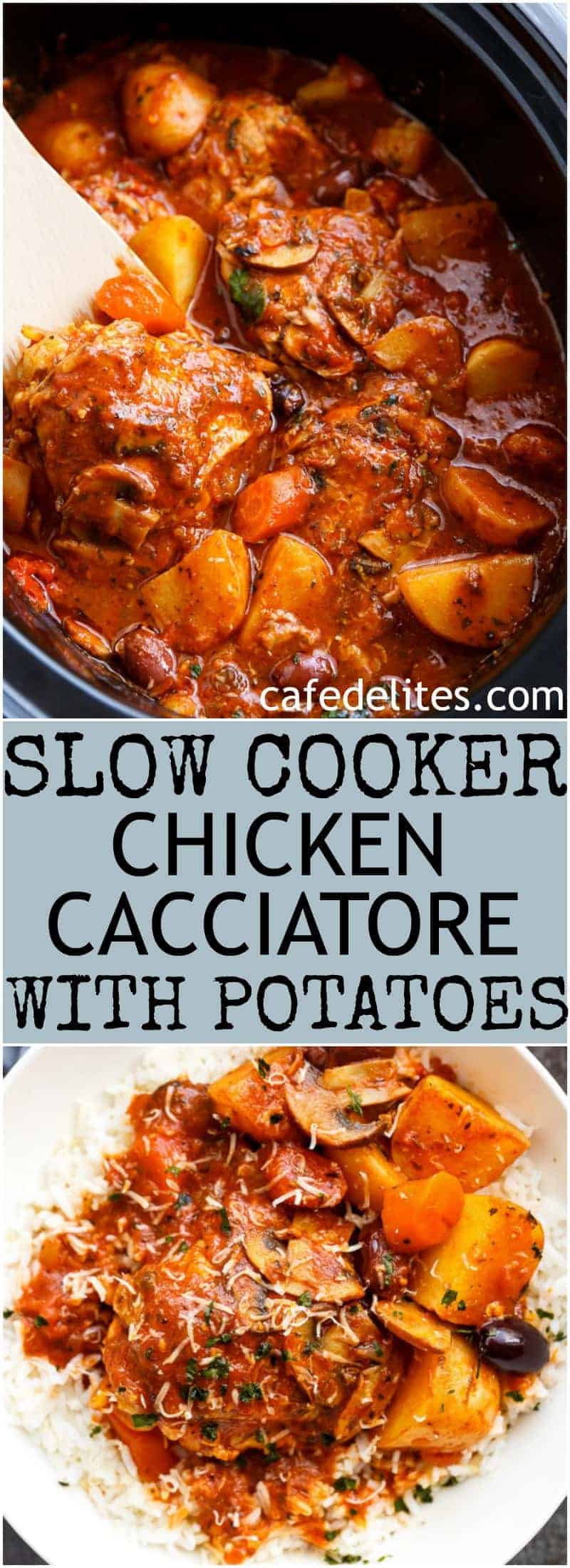 Slow Cooker Chicken Cacciatore | https://cafedelites.com
