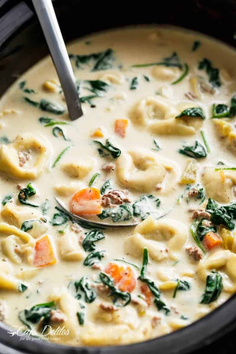 Slow Cooker Creamy Tortellini Soup - Cafe Delites