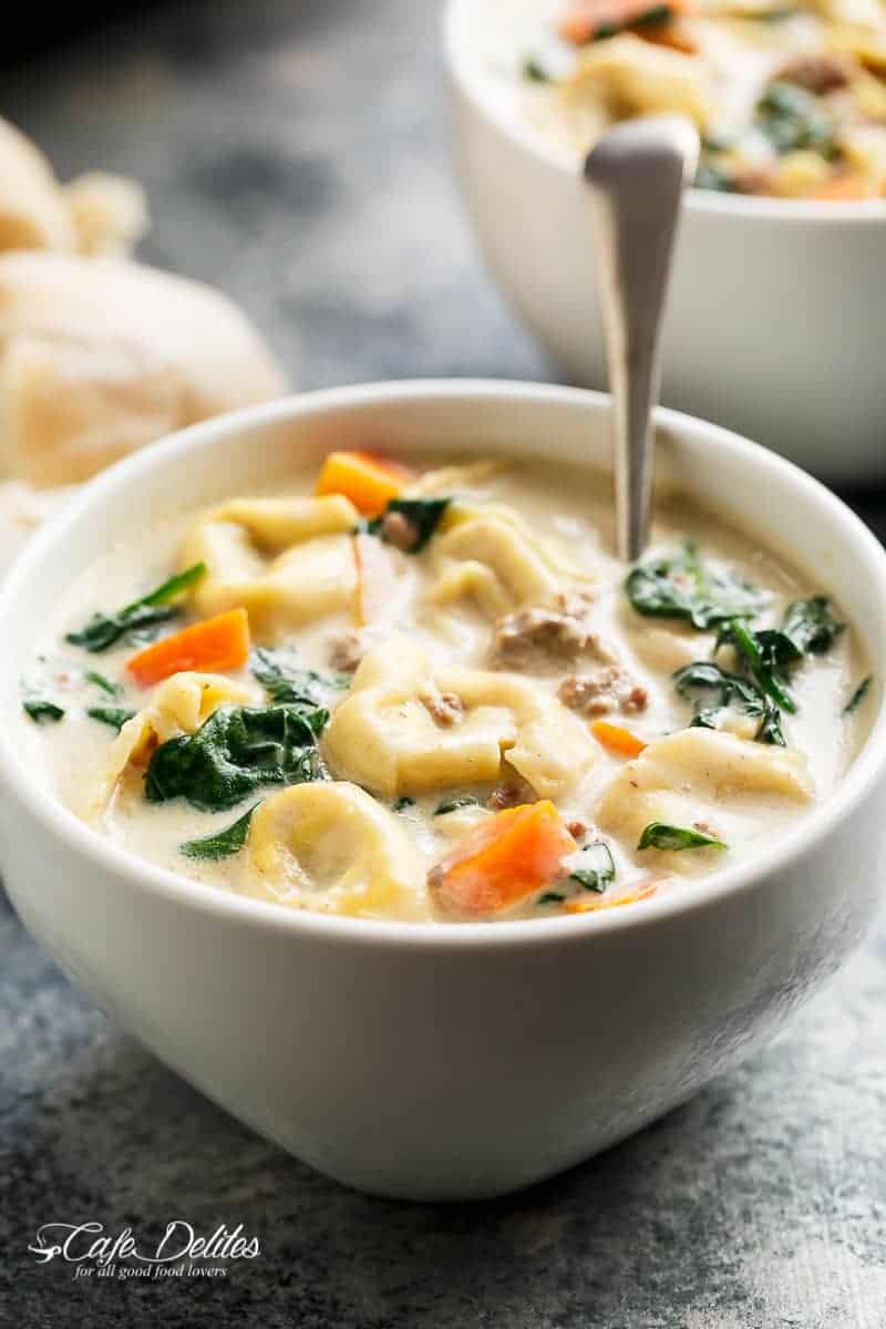 Slow Cooker Creamy Tortellini Soup - Cafe Delites