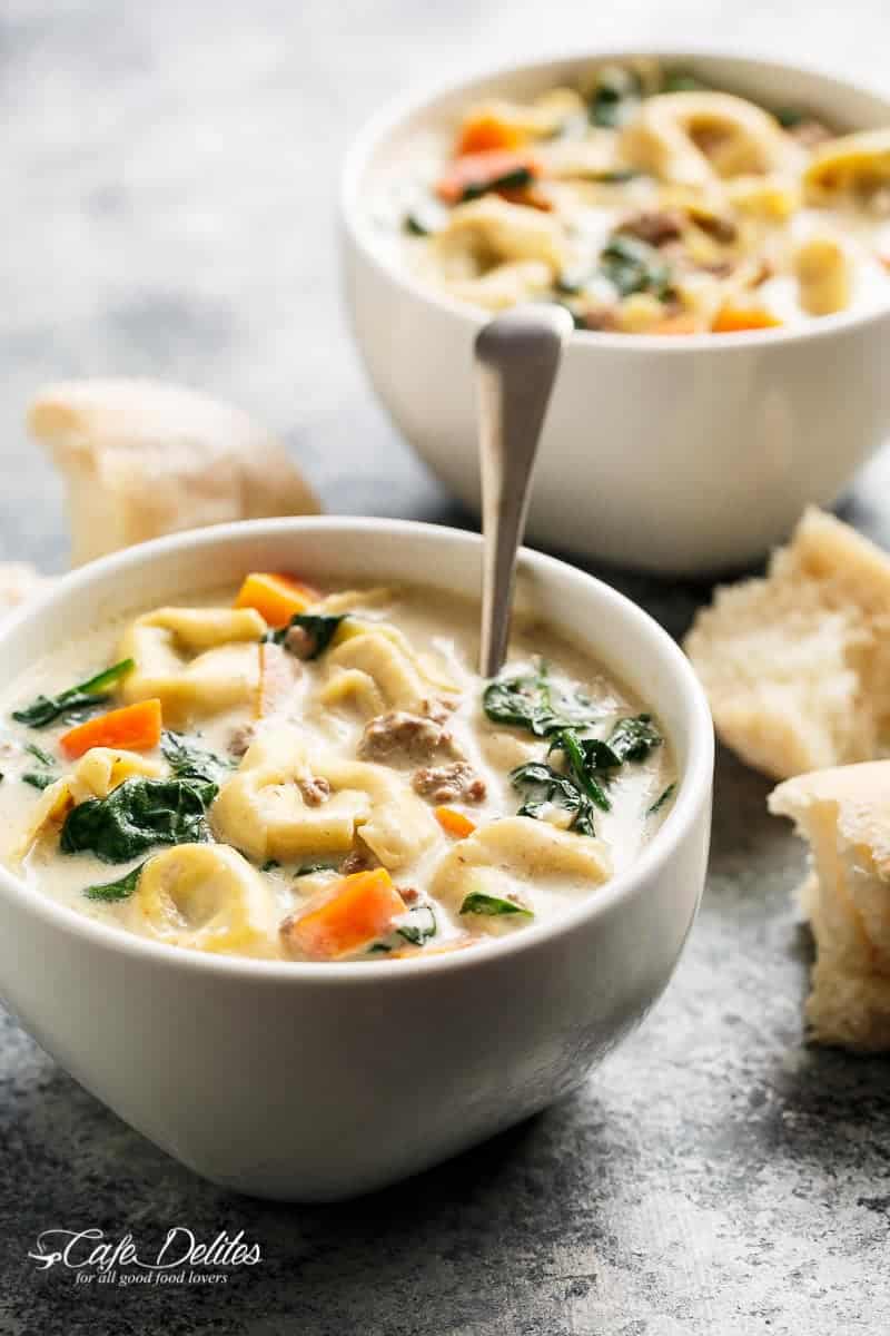 Slow Cooker Creamy Tortellini Soup - Cafe Delites