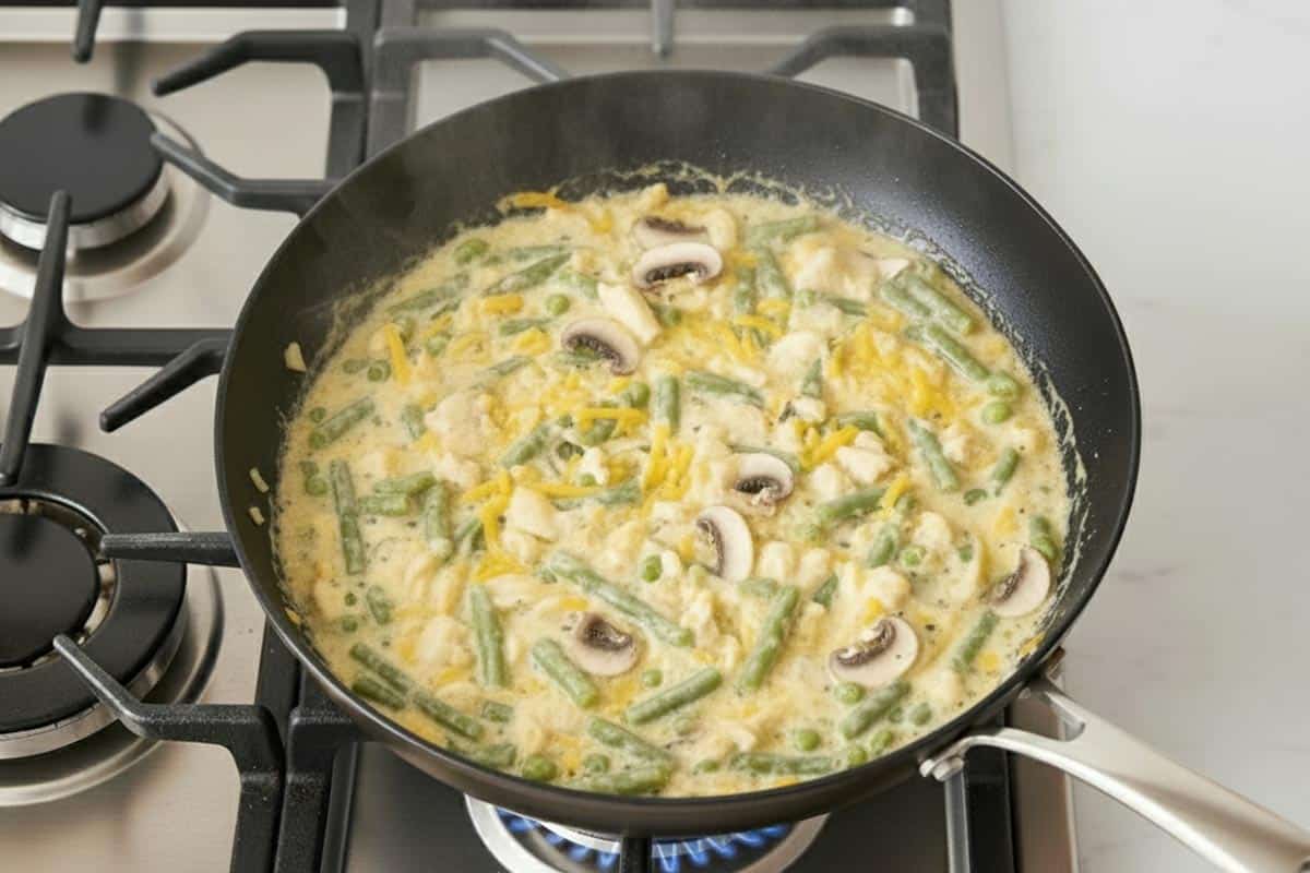 Added the beans and cheddar in the pan with the sauce.