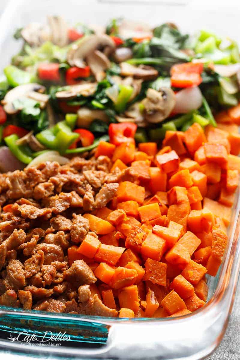 Ingredients for Sweet Potato Hash Brown Breakfast Casserole 