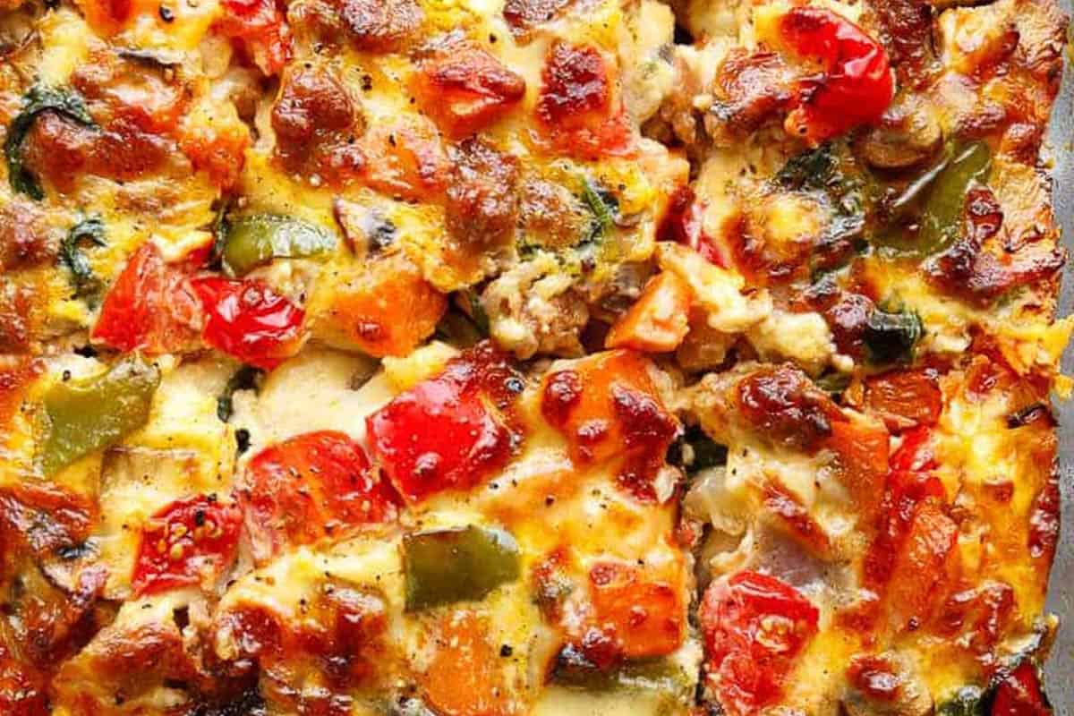 Close-up shot of Sweet Potato Hash Brown Casserole.