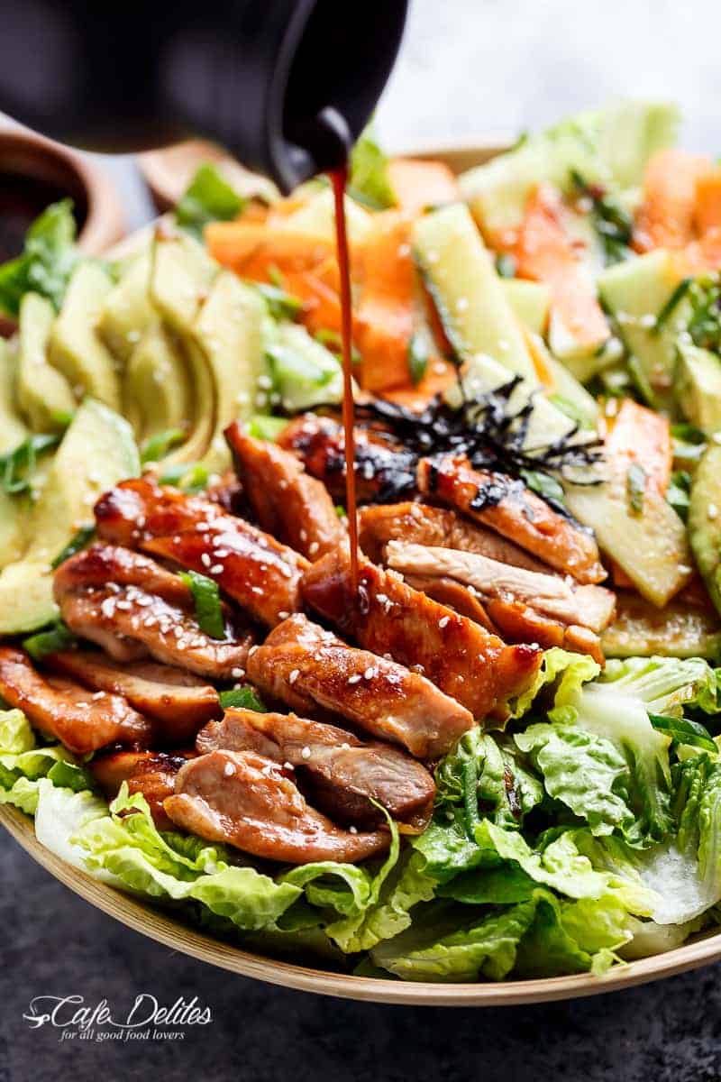 Teriyaki Glazed Chicken Salad complete with avocado Teriyaki Glazed Chicken Salad