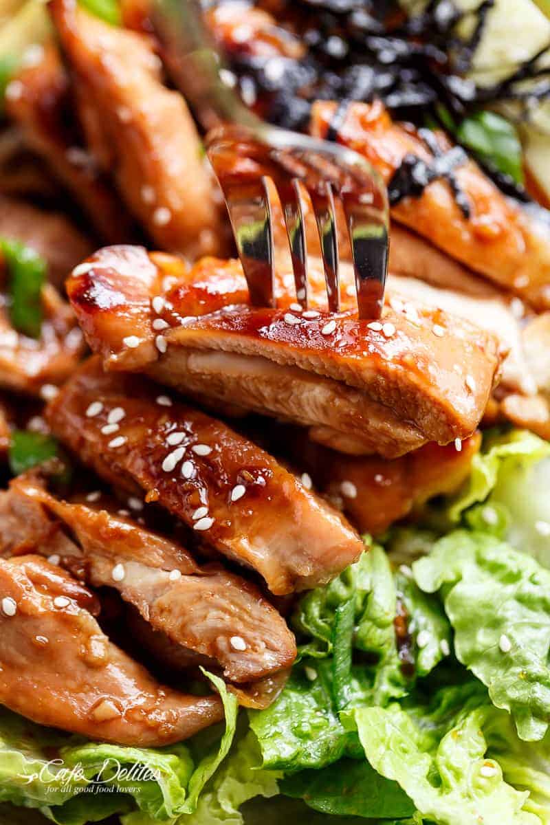 Teriyaki Glazed Chicken Salad complete with avocado Teriyaki Glazed Chicken Salad