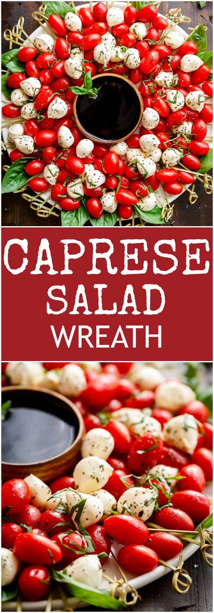 Caprese Salad Christmas Wreath is a festive and healthy appetiser for your Christmas table! | https://cafedelites.com