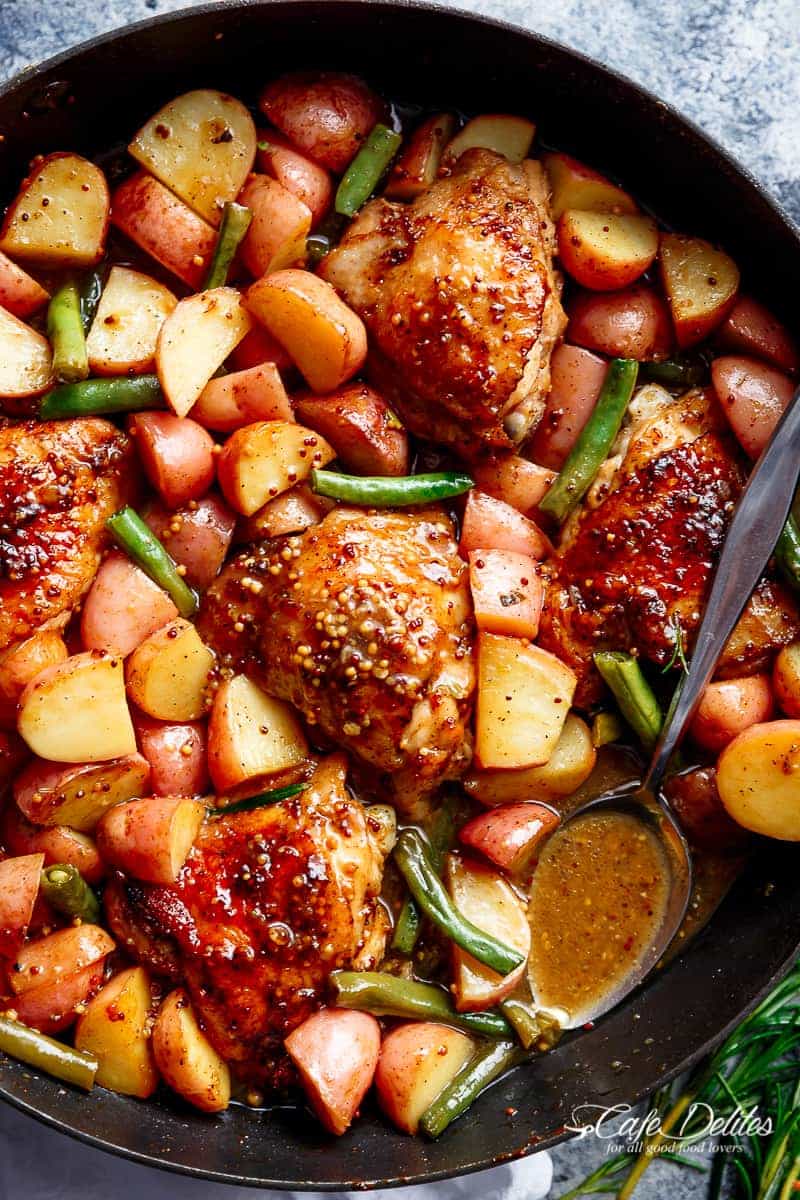 Honey Mustard Chicken & Potatoes (One Pan) - Cafe Delites