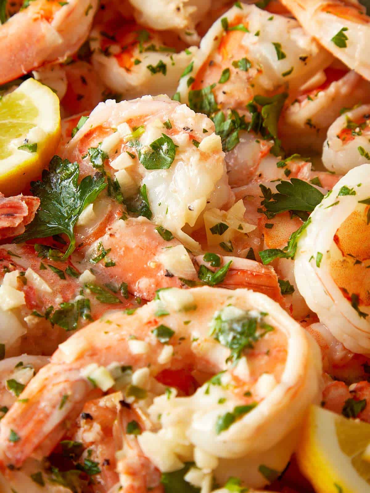 close up lemon garlic shrimp 