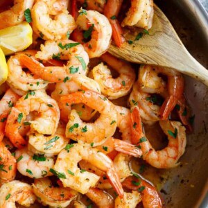 Lemon Garlic Butter Shrimp in a pan