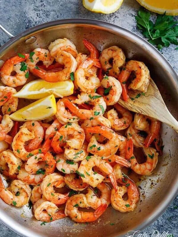 Lemon Garlic Butter Shrimp in a pan