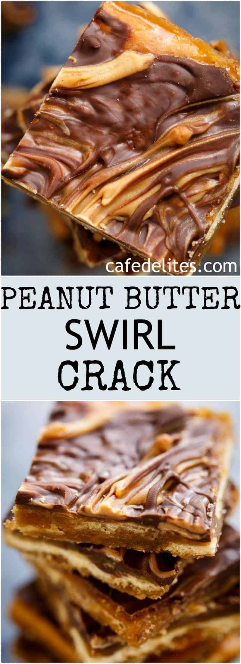 Peanut Butter Swirl Saltine Toffee (Christmas Crack) | https://cafedelites.com
