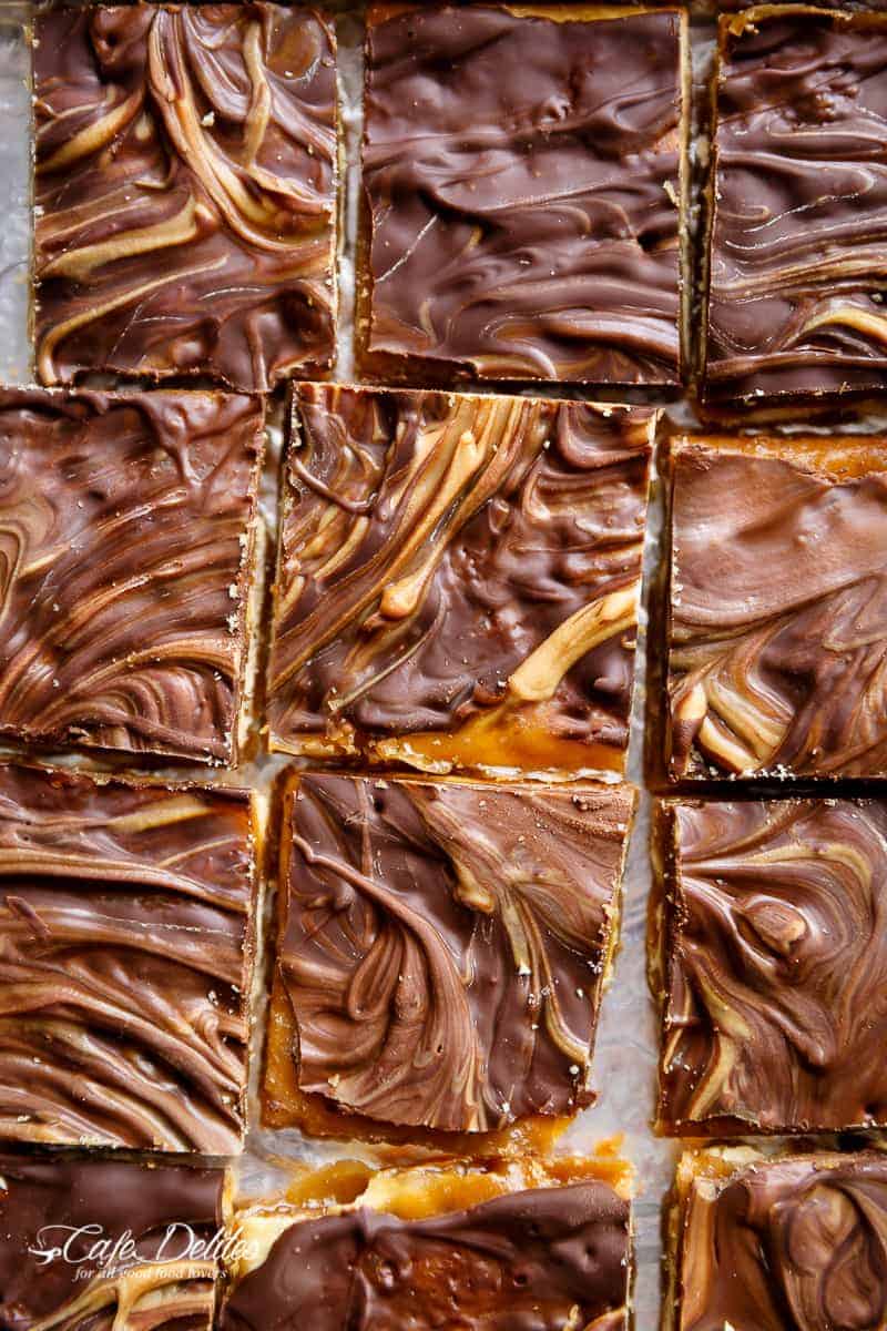 Peanut Butter Swirl Saltine Toffee (Christmas Crack) is all of your Christmas dreams come true – on crack! It's easy to make with only FIVE INGREDIENTS! | https://cafedelites.com