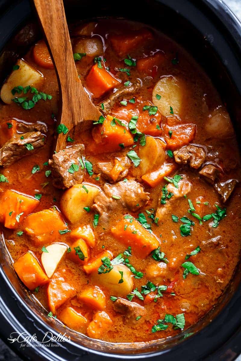 Slow Cooker Beef & Sweet Potato Stew - Cafe Delites