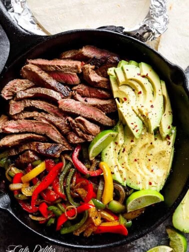 Chili Lime Steak Fajitas on a pan