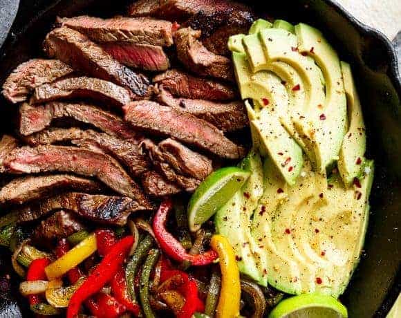 Chili Lime Steak Fajitas on a pan