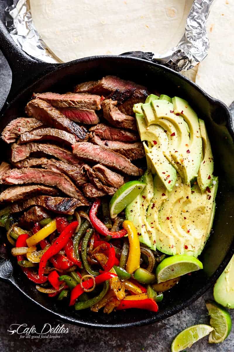 Chili Lime Steak Fajitas are so juicy and full of incredible flavours! The secret lies in this incredibly popular marinade! | https://cafedelites.com