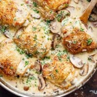 Creamy Parmesan Herb Mushroom Chicken in a pan