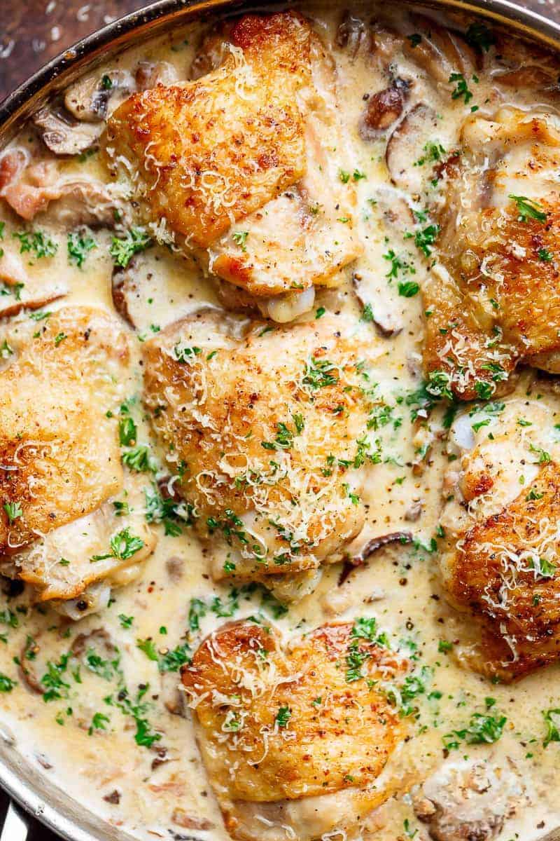 Image of Creamy Parmesan Herb Mushroom Chicken in a pan