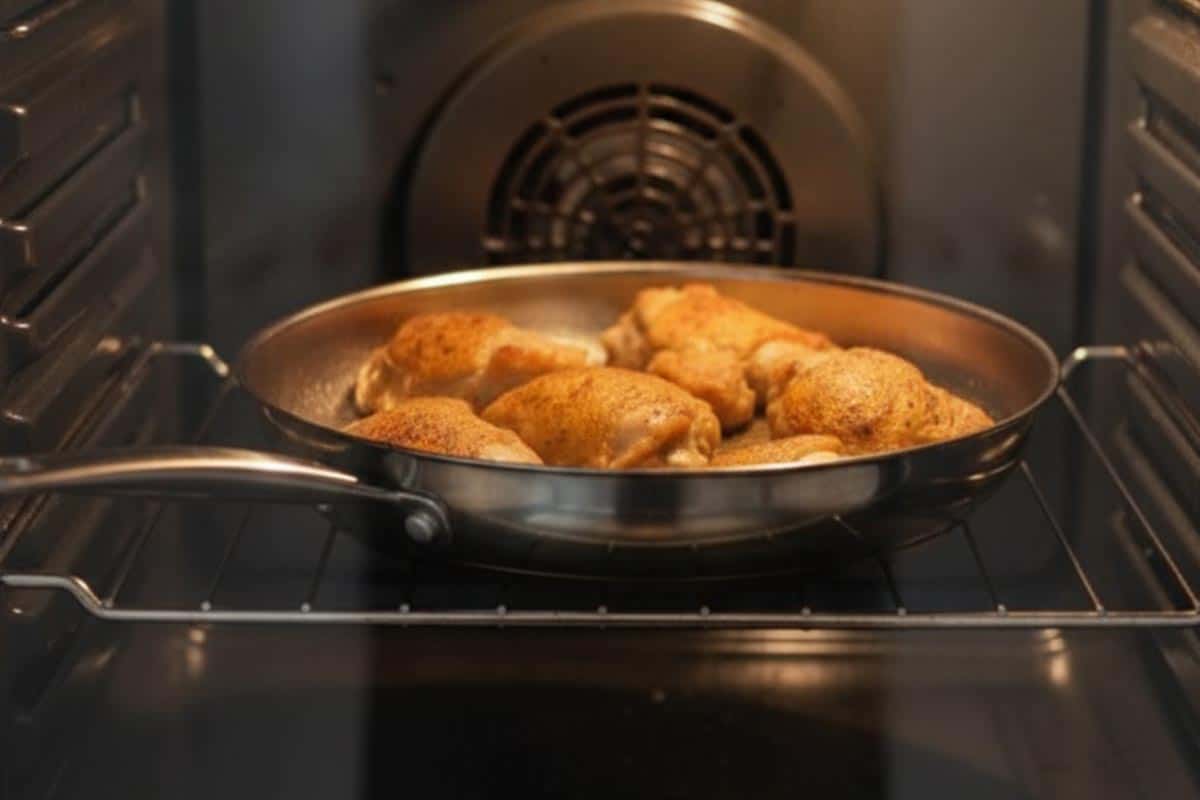 Placed the pan with chicken in the oven.