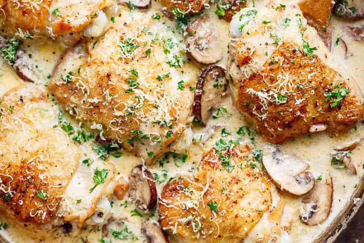 Close-up shot of Creamy Parmesan Garlic Herb Chicken.