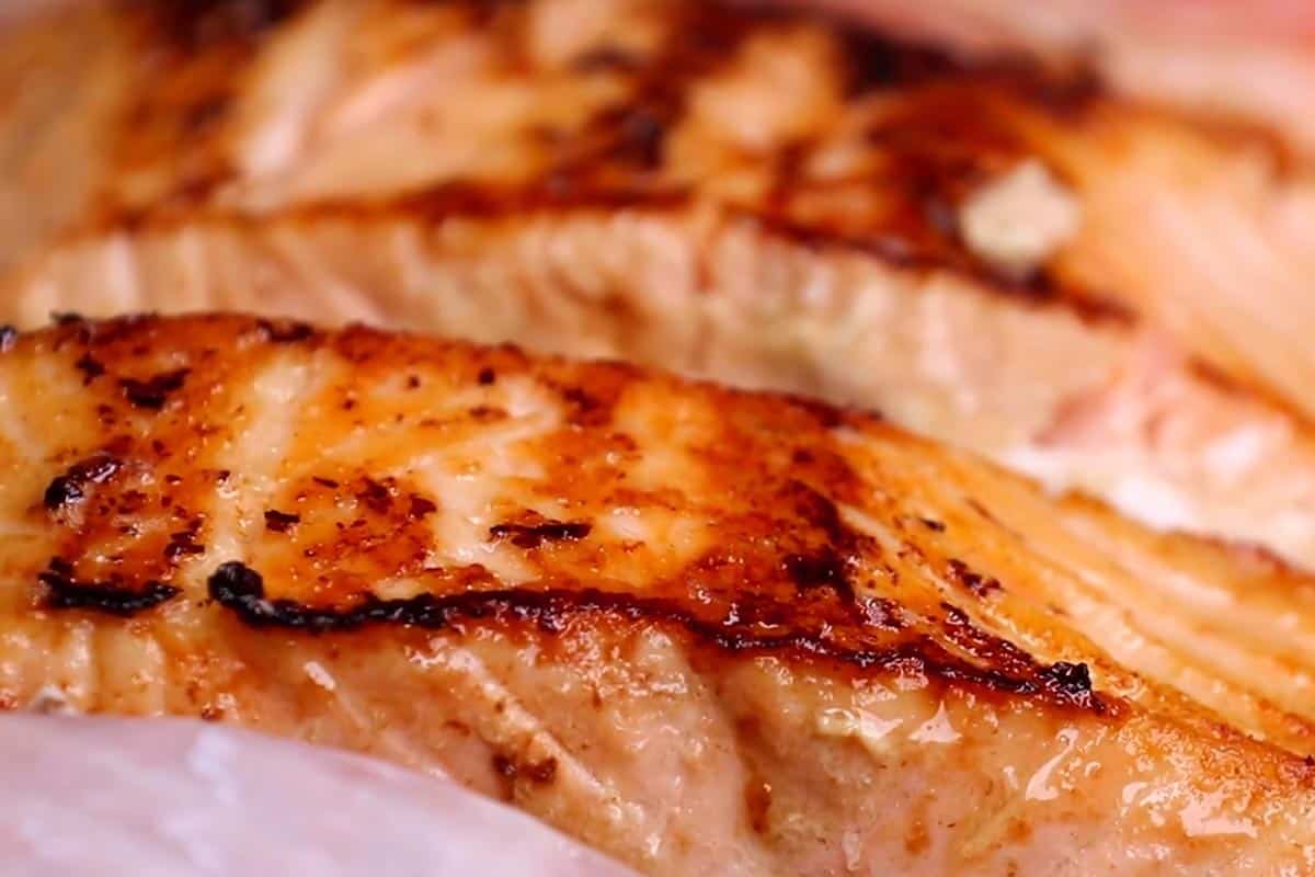 Searing the salmon until golden. - 3