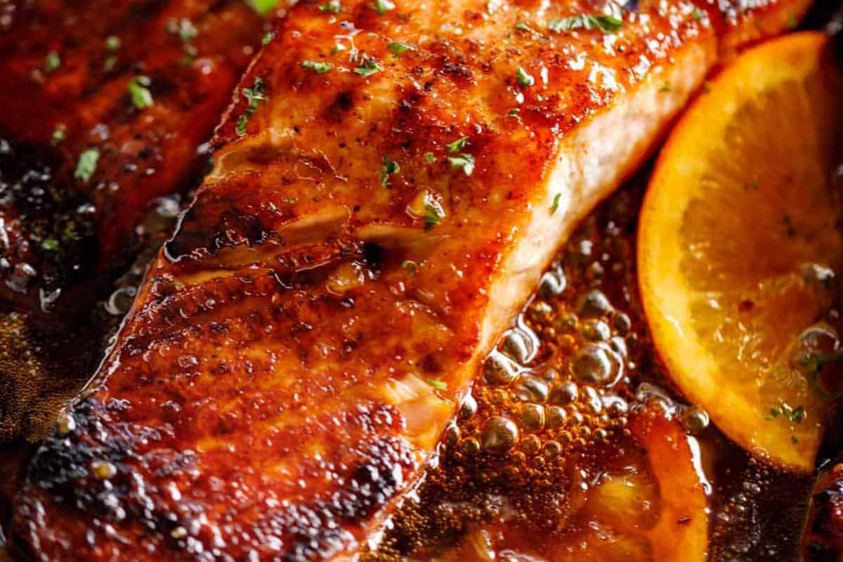 Close-up shot of Crispy Honey Orange Glazed Salmon. - 6