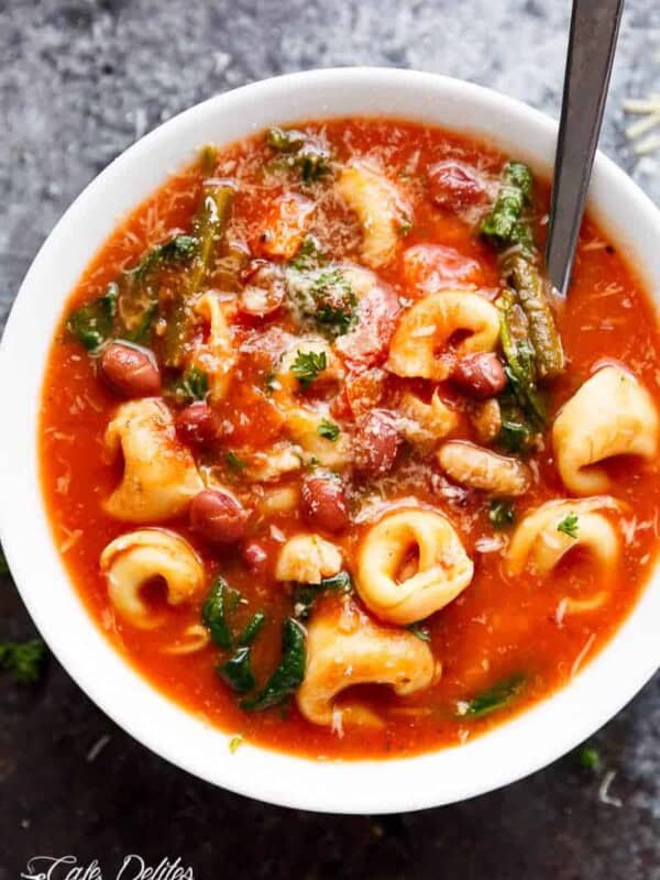 Slow Cooker Tortellini Minestrone Soup in a bowl