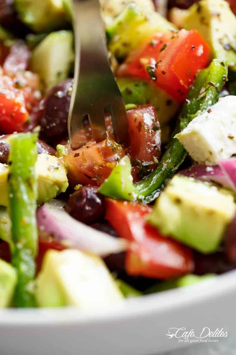 Avocado Greek Salad with a Greek Salad Dressing is a family favourite side salad served wi Avocado Greek Salad  Greek Salad Dressing