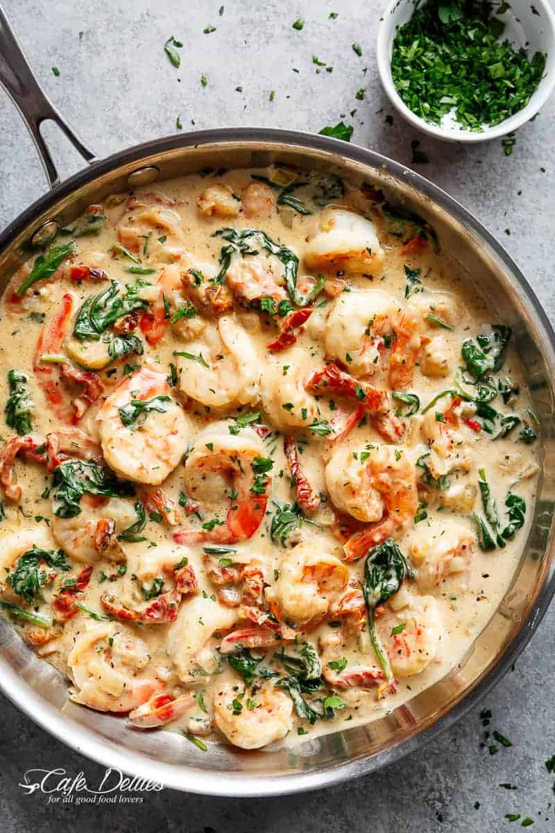 Creamy Garlic Butter Tuscan Shrimp Video Cafe Delites