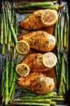 One Pan Honey Lemon Chicken Asparagus is THE ultimate sheet pan meal, perfect for meal preps or for lunch and dinner! | https://cafedelites.com