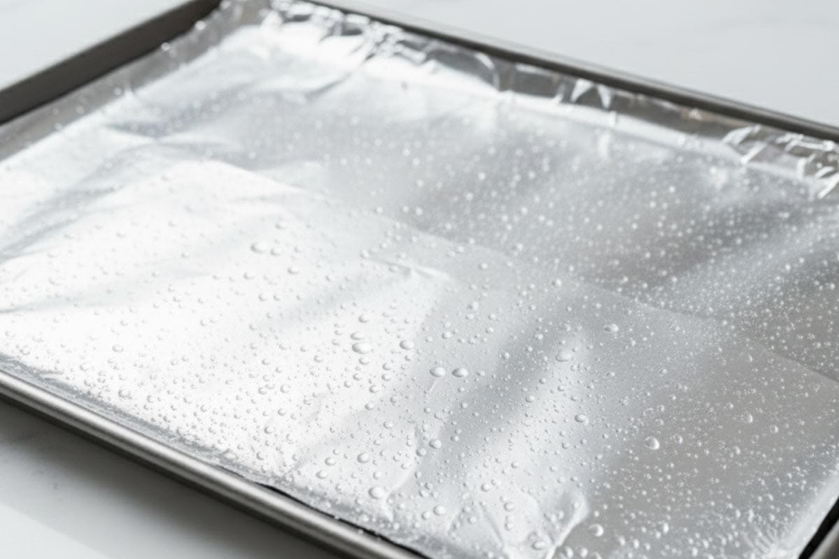 Baking sheet with foil sprayed lightly with cooking spray.