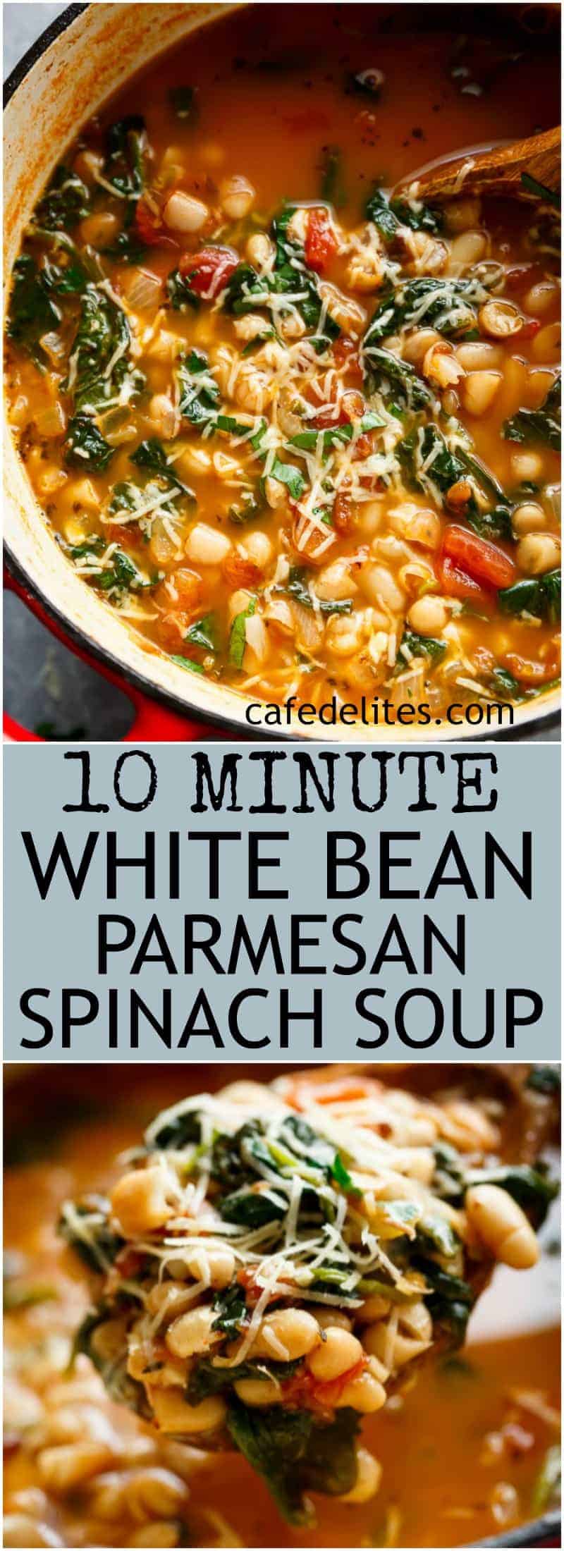 Minute White Bean Soup with Parmesan and Spinach is ready in  10-Minute White Bean Soup with Parmesan