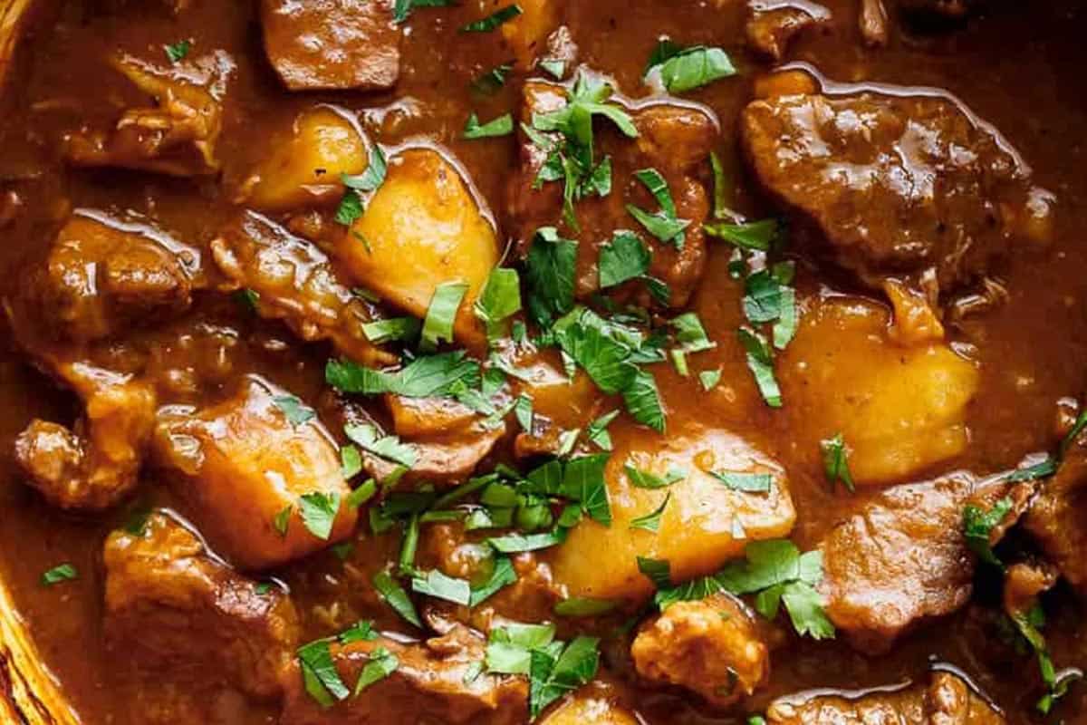 Close-up shot of Beef And Guinness Stew.