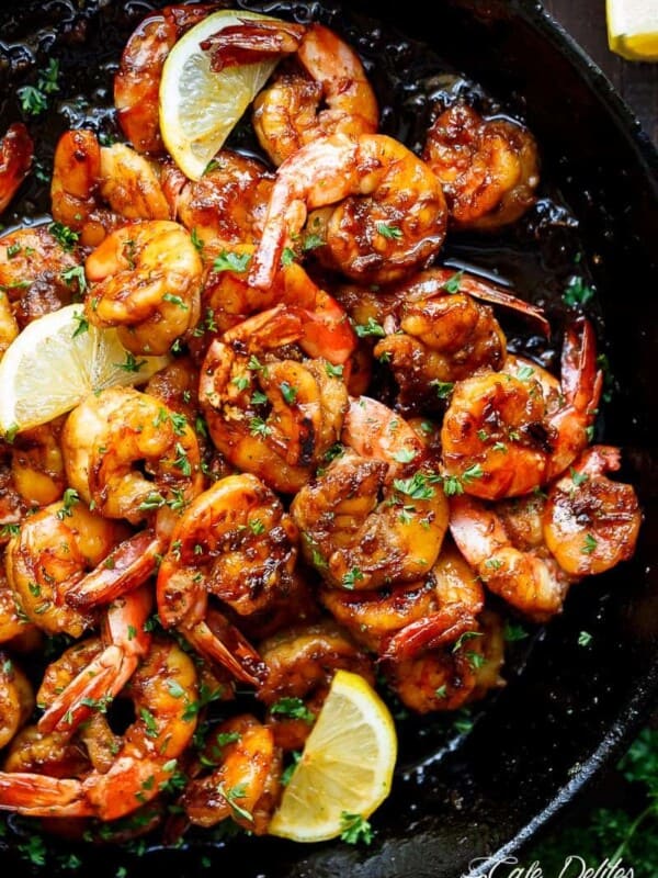 Browned Butter Honey Garlic Shrimp in a pot