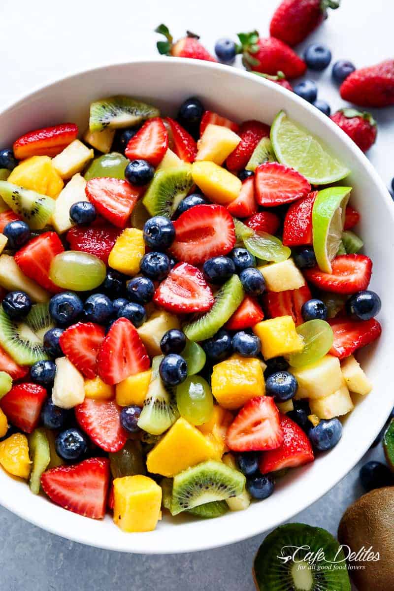 Honey Lime Fruit Salad | https://cafedelites.com