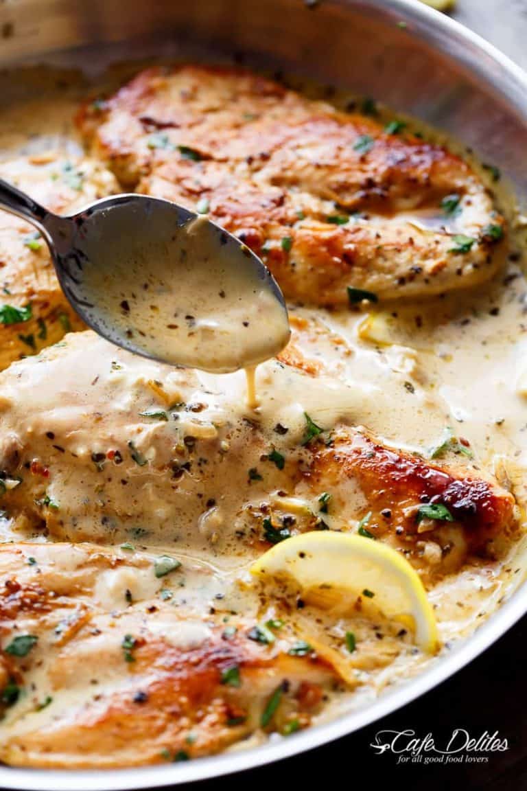 Lemon Chicken Scallopini with Lemon Garlic Cream Sauce - Cafe Delites