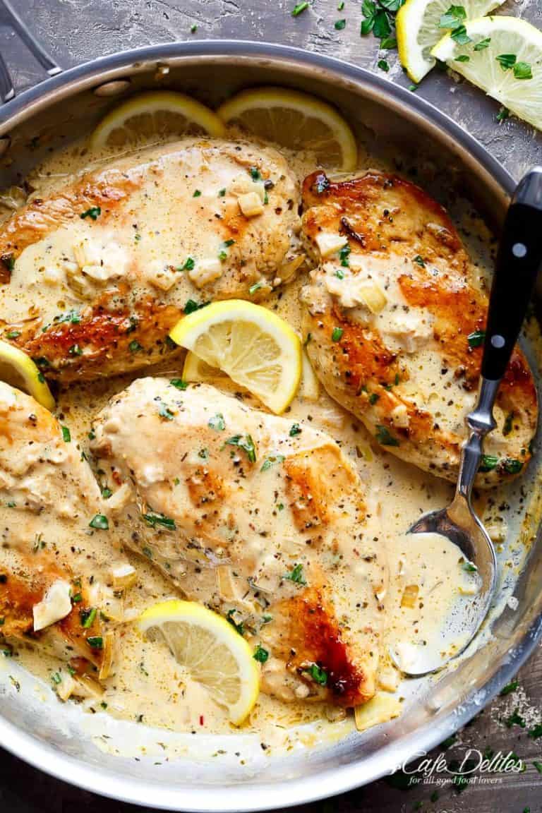 Lemon Chicken Scallopini with Lemon Garlic Cream Sauce - Cafe Delites