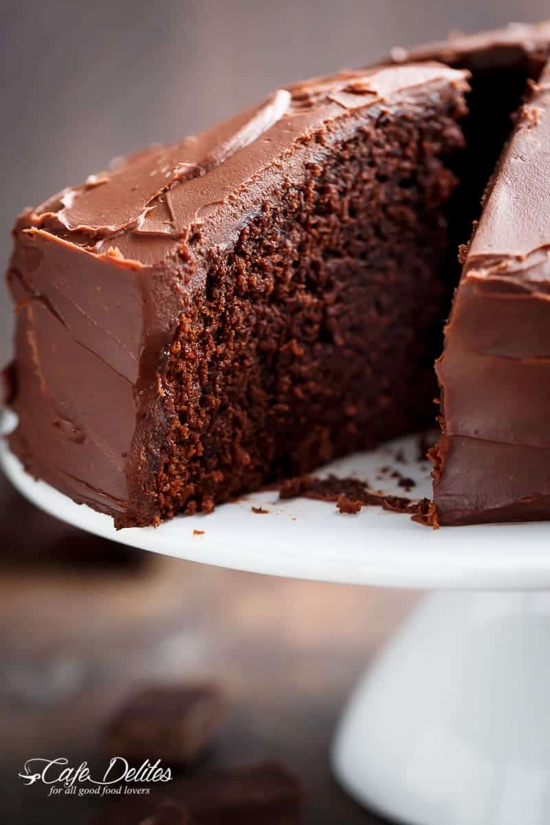 The most amazing, ONE BOWL, BEST Fudgy Chocolate Cake is so rich and decadent, with the perfect balance of fluffy and fudgy![br] An ORIGINAL Cafe Delites RECIPE! | https://cafedelites.com