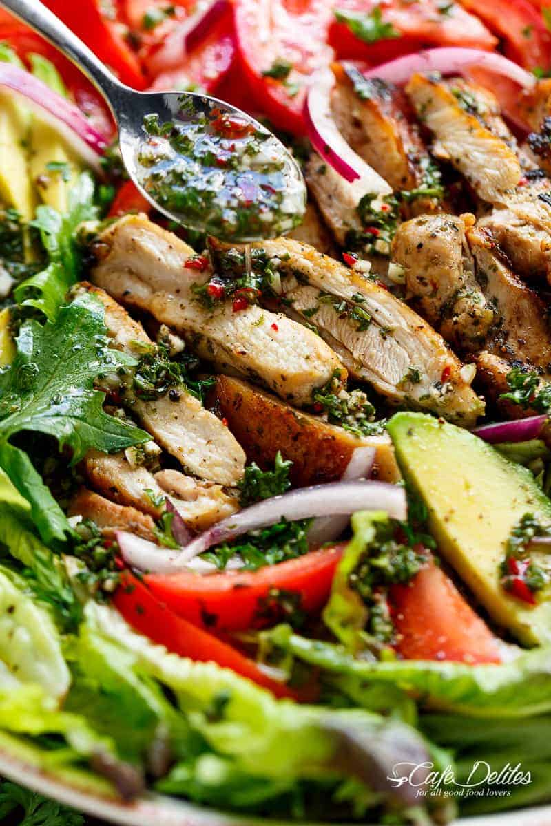 Grilled Chimichurri Chicken Avocado Salad - Cafe Delites