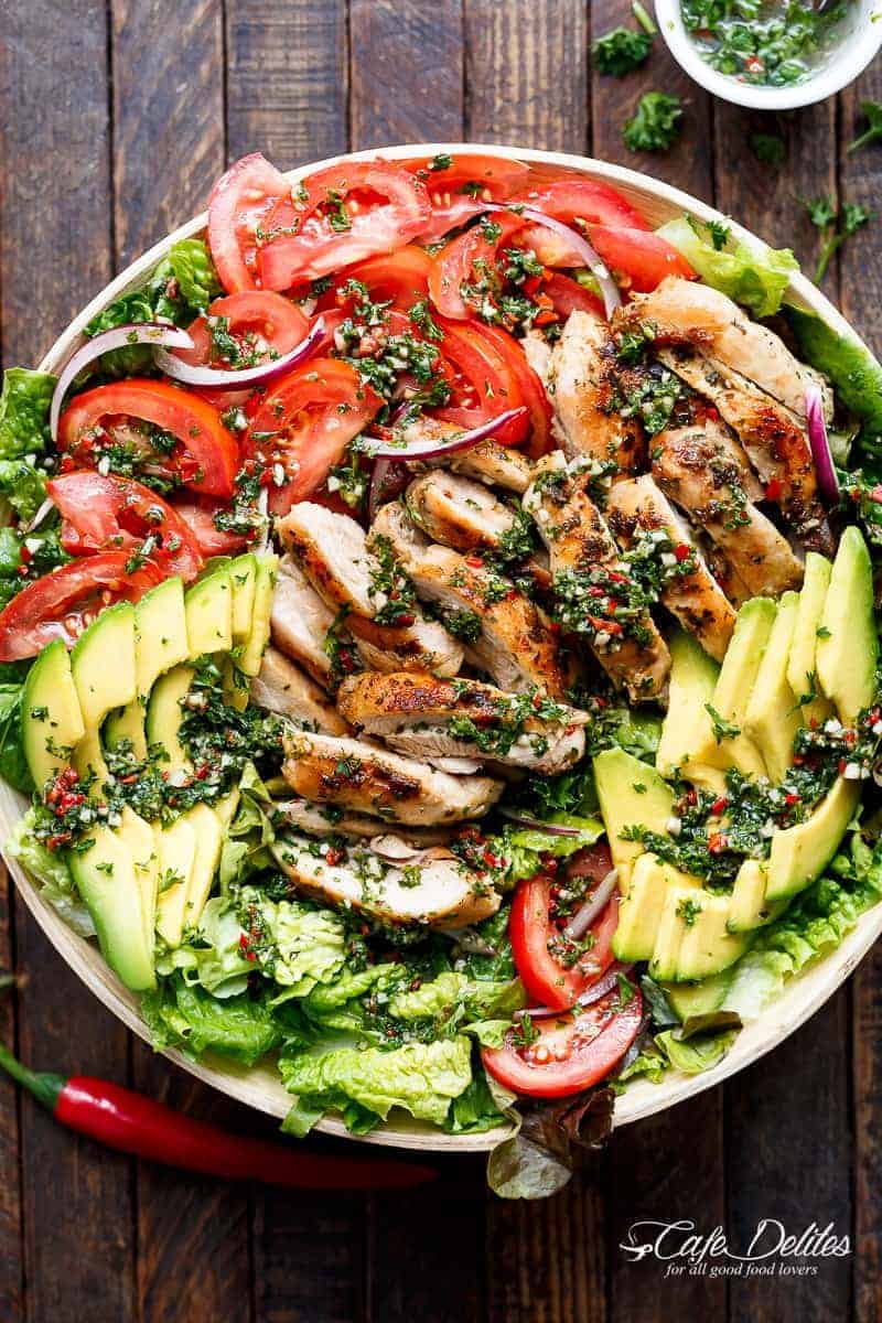 Grilled Chimichurri Chicken Avocado Salad