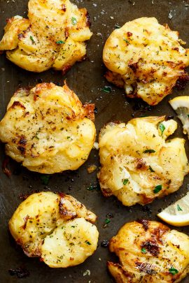 Crispy Greek Lemon Smashed Potatoes - Cafe Delites