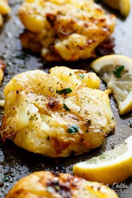 Crispy Greek Lemon Smashed Potatoes - Cafe Delites