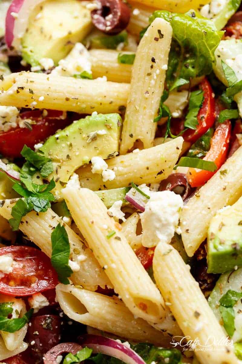 A Pasta Salad made with fresh Mediterranean salad ingredients and drizzled with an incredi Lemon Herb Mediterranean Pasta Salad