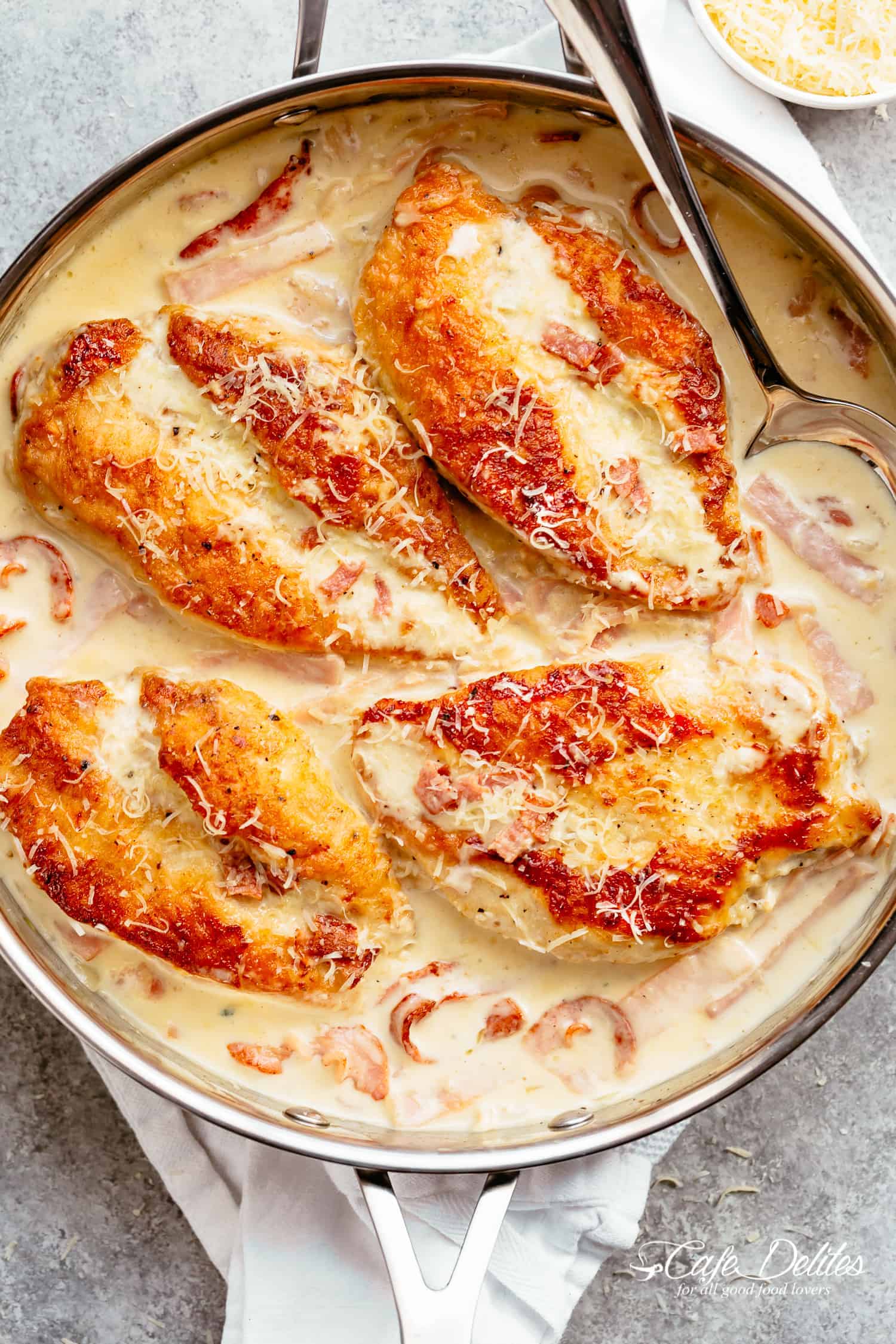 Creamy Carbonara Chicken on a pan