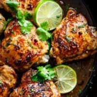 Crispy Cilantro Lime Chicken is juicy on the inside, golden and crisp on the outside, cooked in mouth watering flavourful pan drippings! | https://cafedelites.com